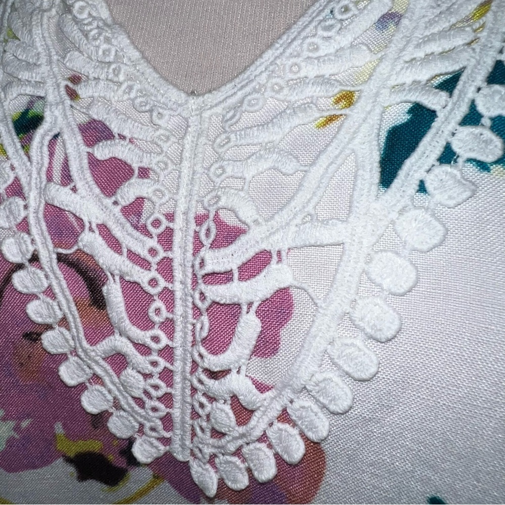 Premise Floral Crochet Lace V-Neck Blouse Women’s Large White Multicolor Boho - Picture 5 of 12